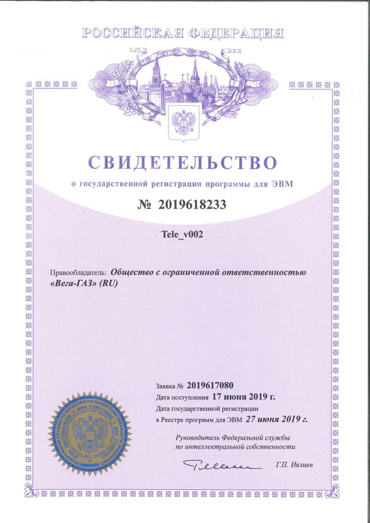 Свидетельство о государственной регистрации программы для ЭВМ №2019618233 